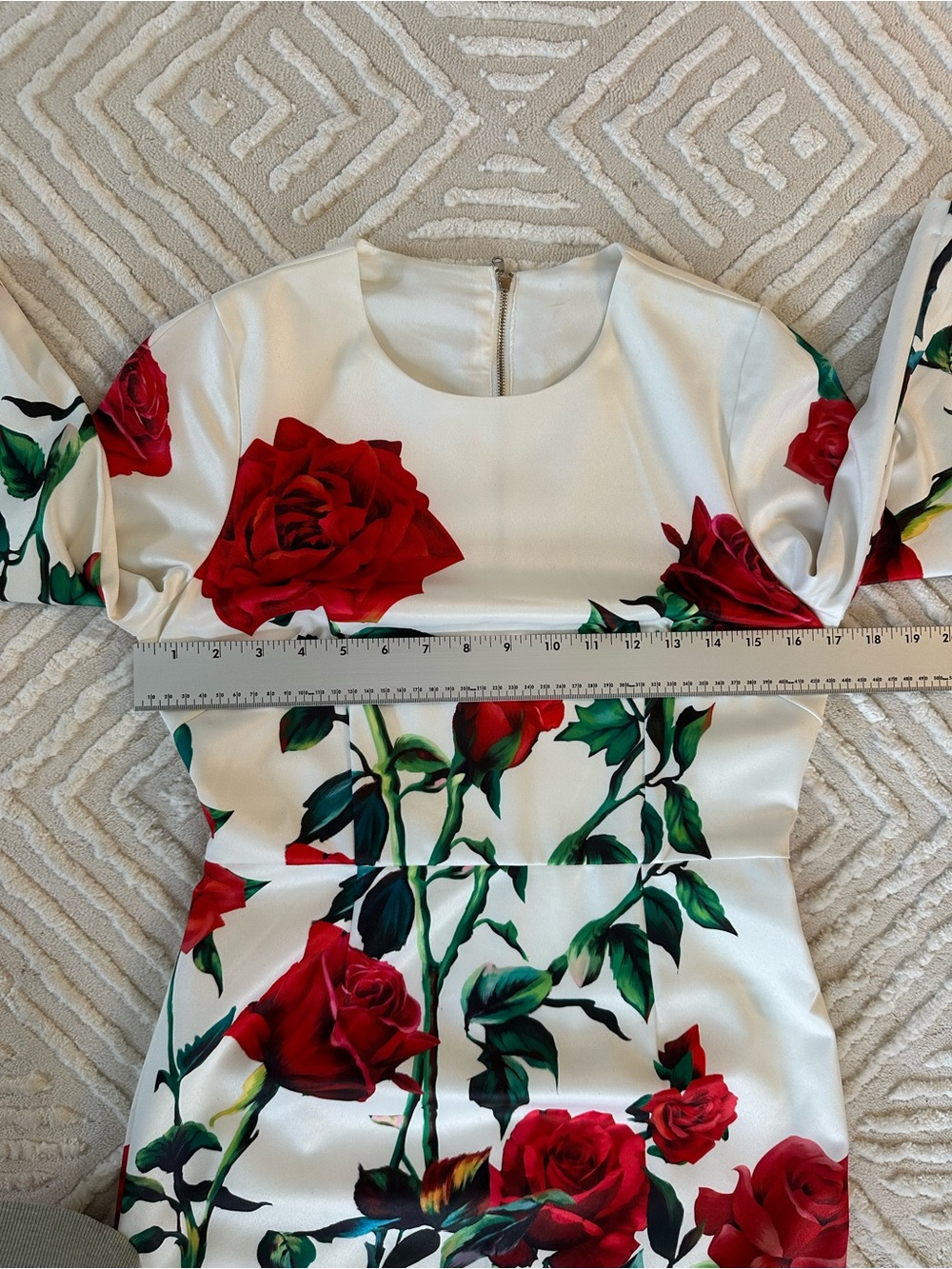 White Sheath Dress Red Rose Print Elegant Floral Midi - Designer Inspired - Picture 12 of 16